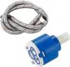 A braided metal hose and a faucet cartridge are shown against a white background. Anteprima dell’immagine prodotto