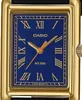 A close-up of a gold-colored Casio watch with a blue face and Roman numerals. Produktbild-Vorschau