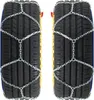Two car tires with snow chains attached, shown from the front. Produktbild-Vorschau