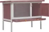A wooden rabbit hutch with a wire mesh front and an open door. Náhľad obrázku produktu