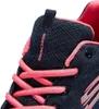 A close-up view of a navy and pink Skechers shoe. Voir les images du produit