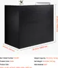 A black reception desk with dimensions and specifications displayed. Produktbild-Vorschau