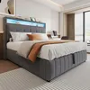 Flieks Lit hydraulique rembourré 160x200cm avec USB & LED, Voir les images du produit 2