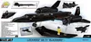 A collage of images showcasing a COBI Lockheed SR-71 Blackbird model kit, including the assembled model on a stand with a pilot figure, close-ups of the cockpit and aircraft details, and technical diagrams. Voir les images du produit