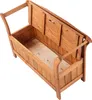 An open wooden storage bench with its lid propped up, viewed from a high angle. Produktbild-Vorschau