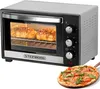 A Steinborg minibackofen with two loaves of bread inside and a pizza in the foreground. Produktbild-Vorschau