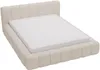 A beige upholstered bed frame with a mattress on a white background. Náhled obrázku produktu
