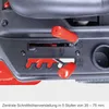 A close-up view of the cutting height adjustment mechanism on a ride-on lawnmower. Produktbild-Vorschau