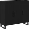 A black cabinet with three doors and dark metal legs, isolated on a white background. Anteprima dell’immagine prodotto
