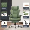 A green gaming chair with various features highlighted by text callouts. Produktbild-Vorschau