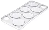 A clear plastic egg tray with six compartments, designed to fit in a refrigerator door. Anteprima dell’immagine prodotto