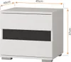 A white and black nightstand with dimensions indicated. Náhled obrázku produktu
