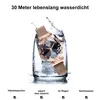 A watch is shown submerged in water, with text indicating its water resistance. Produktbild-Vorschau