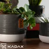 A close-up shot of a ceramic planter with a plant inside, placed on a wooden surface. Podgląd zdjęcia produktu