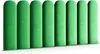 A row of seven green upholstered wall panels with rounded tops, arranged side-by-side against a white background. Anteprima dell’immagine prodotto