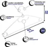 A collage of images and diagrams illustrating the features of a white plastic clothes hanger. Produktbild-Vorschau