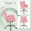 A pink office chair is shown with diagrams illustrating its features. Podgląd zdjęcia produktu