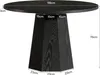 A black round dining table with dimensions indicated by text overlays. Produktbild-Vorschau