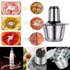 A collage of images showing a food processor and its results, including chopped ingredients and prepared dishes. Produktbild-Vorschau