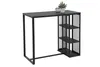 A dark gray bar table with a dark wood-effect top and black metal frame with mesh sides and shelves. A small potted plant and a glass jar are on the tabletop. Produktbild-Vorschau