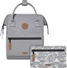 A gray backpack and a patterned pouch are displayed against a white background. Produktbild-Vorschau