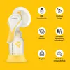 A product shot of a Medela Harmony Handmilchpumpe with feature callouts on a yellow background. Podgląd zdjęcia produktu