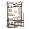 A freestanding coat rack and shoe bench with multiple shelves and hooks. Náhled obrázku produktu