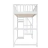 A white bunk bed with stairs and a desk area, shown from the front. Náhľad obrázku produktu