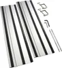 A set of aluminum guide rails with black rubber strips, along with some accessories like clamps and an Allen wrench, laid out on a white background. Produktbild-Vorschau