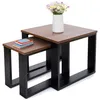 Two nesting coffee tables with wooden tops and black frames, one small stack of books on the smaller table, and a vase of flowers on the larger table. Náhled obrázku produktu