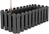 A gray rectangular planter with a fence-like design and a thermometer sticking out of it, set against a white background. Produktbild-Vorschau