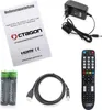 A collection of electronic accessories including a manual, power adapter, remote control, batteries, and an HDMI cable, arranged on a white background. Náhled obrázku produktu