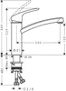 A technical drawing of a kitchen faucet with dimensions indicated. Produktbild-Vorschau