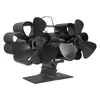 A black stove fan with two sets of blades, mounted on a black base. Voir les images du produit