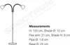 A diagram of a black floor lamp with measurements and specifications. Náhled obrázku produktu