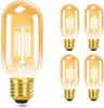 A group of five vintage-style LED light bulbs with amber glass and gold bases are displayed against a white background. One bulb is larger and positioned to the left, while four smaller bulbs are arranged to the right. Podgląd zdjęcia produktu