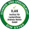 A circular certification seal with text and a checkmark. Produktbild-Vorschau