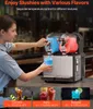 A woman is dispensing a blue slushy from a commercial slushy machine. Below the machine are three smaller images showing different drinks: a cold drink, slushies, and a margarita. Náhled obrázku produktu