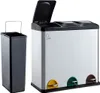 A multi-compartment trash can with three foot pedals and a separate inner bin. Voir les images du produit