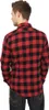 A man wearing a red and black checkered flannel shirt and jeans, viewed from the back. Produktbild-Vorschau