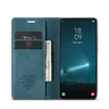 A flip case for a smartphone, open to reveal card slots and a phone screen displaying the time and date. Produktbild-Vorschau