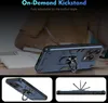 A person is working at a desk with a phone case on a phone in the foreground. Below are two close-up shots of the phone case. Produktbild-Vorschau