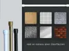 A collage of different surface textures and three telescopic rods of different colors. Produktbild-Vorschau