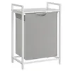 A white metal-framed laundry basket with a gray fabric liner and a slatted top shelf. Produktbild-Vorschau