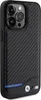A close-up view of the back of a black iPhone case with a carbon fiber texture and BMW branding. Anteprima dell’immagine prodotto