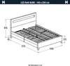 A technical drawing of a bed frame with dimensions indicated. Náhled obrázku produktu