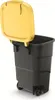 A black wheeled trash can with an open yellow lid, shown against a white background. Anteprima dell’immagine prodotto
