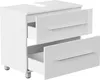 A white bathroom vanity with two drawers, one partially open. Produktbild-Vorschau
