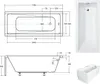 Technical drawings and a photograph of a bathtub. Produktbild-Vorschau