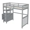 A gray loft bed with a ladder, desk, and storage drawers against a white background. Náhled obrázku produktu